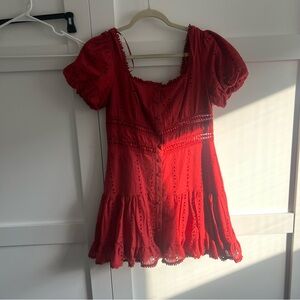 Ina Red Eyelet Puff Sleeve Mini Dress | Romantic Flowy Summer Dress